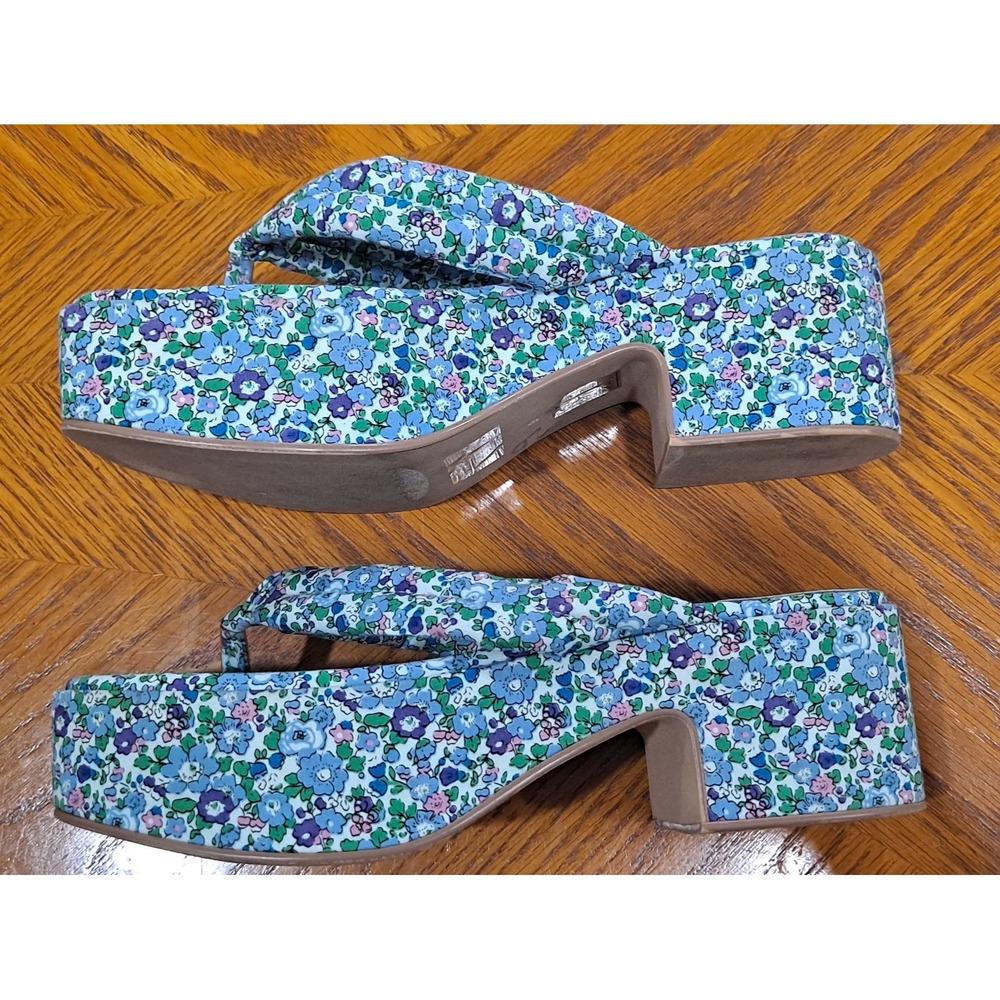 Jeffrey Campbell Luau Platform Flip Flop Sandals in Blue  Floral Size 9 - Picture 5 of 7